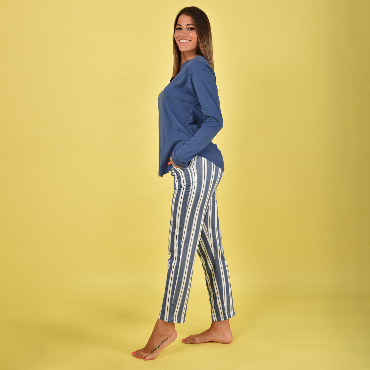 Pigiama donna cotone Jadea 3130 Jeans gessato