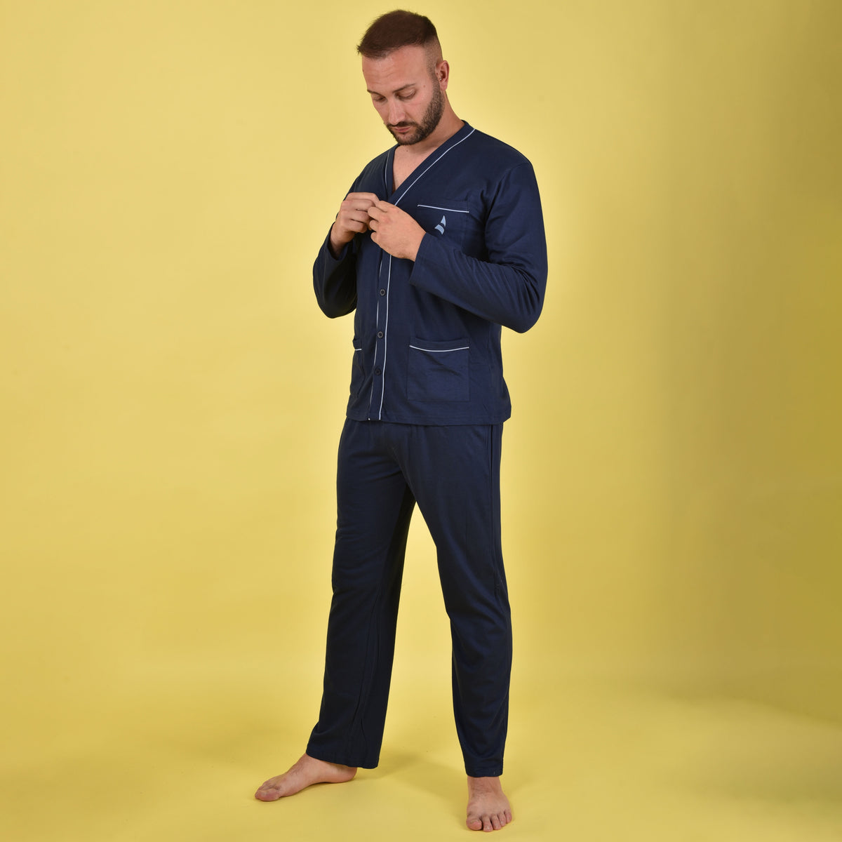 Pigiama uomo Navigare B2Y14280 in cotone giacca aperta blu