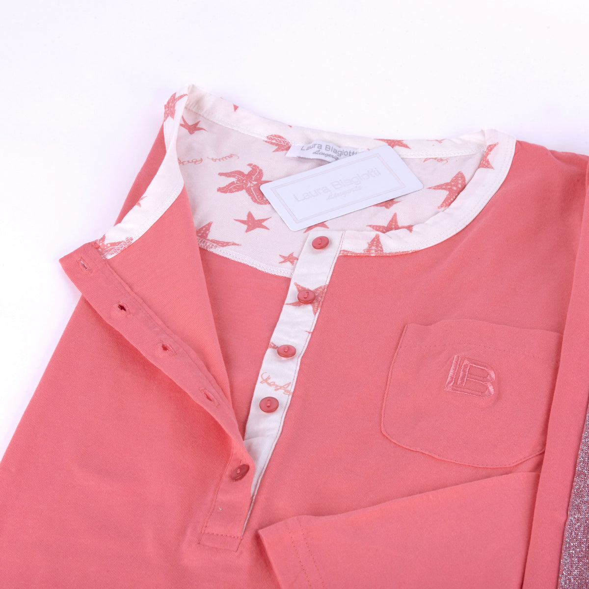 Pigiama donna Laura Biagiotti manica lunga cotone fascia lamè 96370 pesca