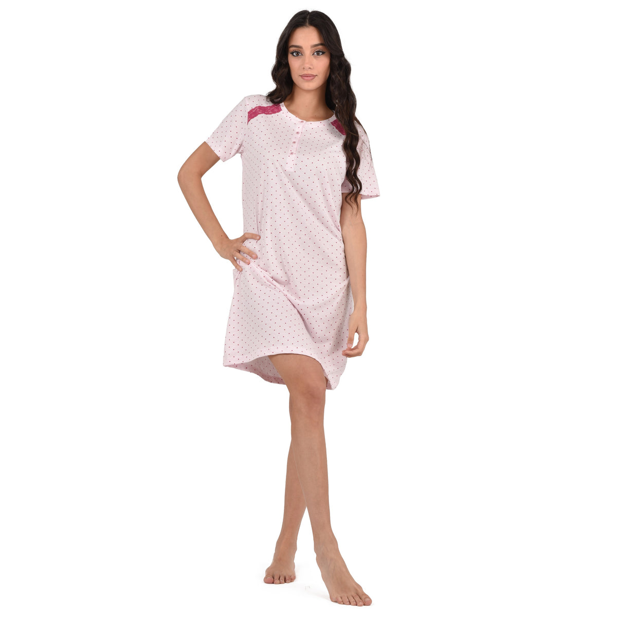 Camicia da notte pois pizzo in cotone Enrico Coveri donna