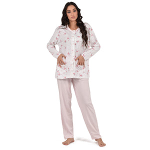 Pigiama donna cotone 100% Cippi 1968-B-S23 rosa panna con fiori