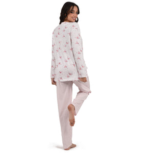 Pigiama donna cotone 100% Cippi 1968-B-S23 rosa panna con fiori