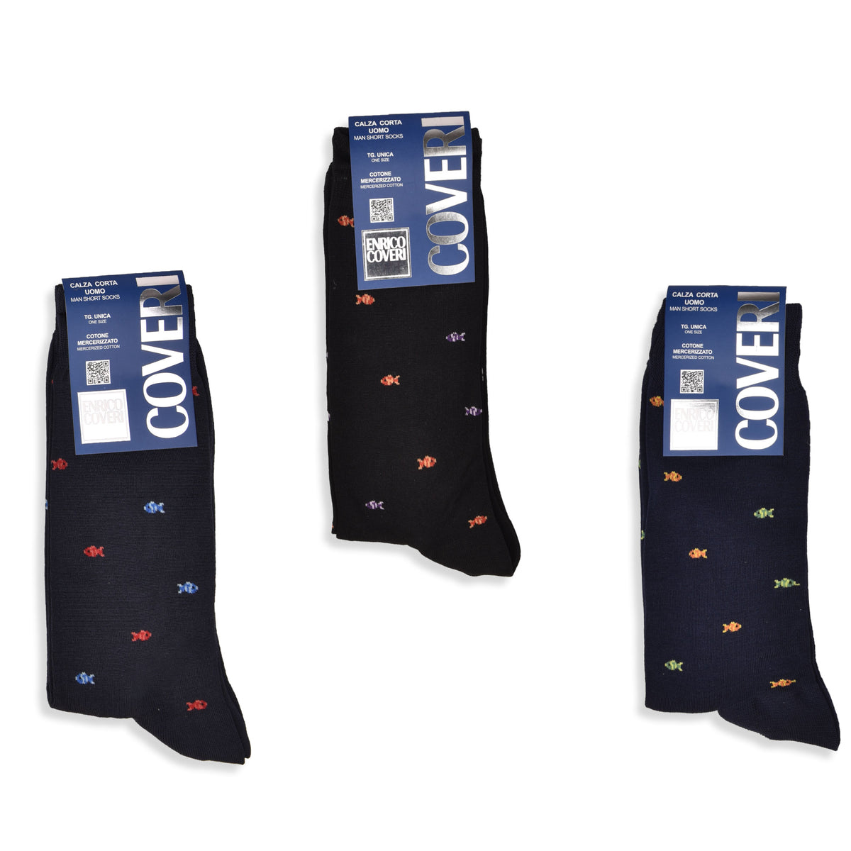 Calze uomo corte Enrico Coveri dynamic 263 var B cotone pesci 3 paia