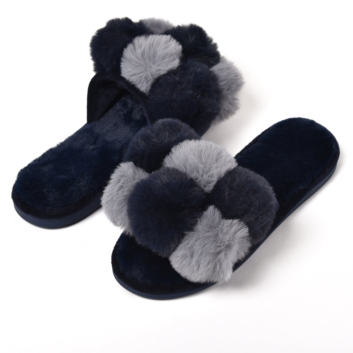 Pantofole con pon pon punta aperta donna blu Preziosa 0062