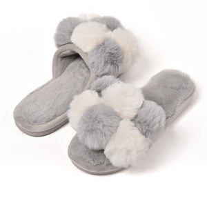 Pantofole con pon pon punta aperta donna grigio Preziosa 0062