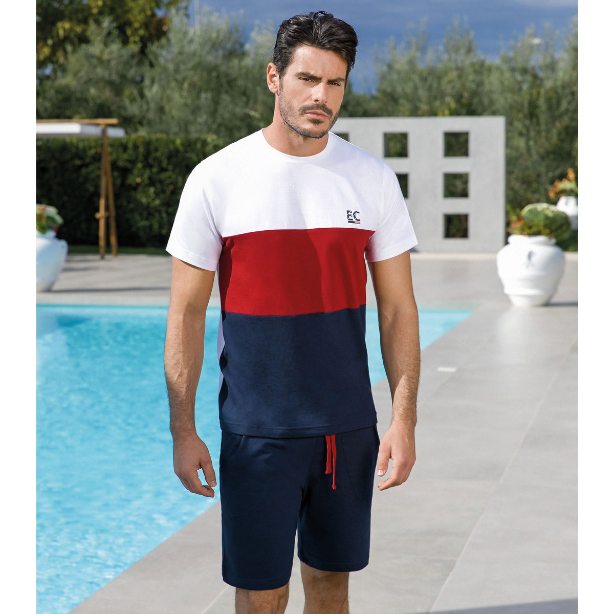 Pigiama uomo Enrico Coveri EA2038 corto cotone bianco