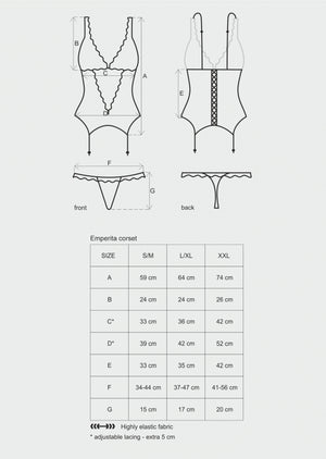 Corsetto + reggicalze + perizoma velluto pizzo Obsessive Emperita