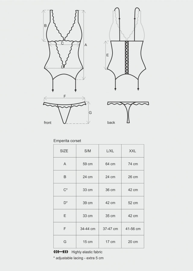 Corsetto + reggicalze + perizoma velluto pizzo Obsessive Emperita