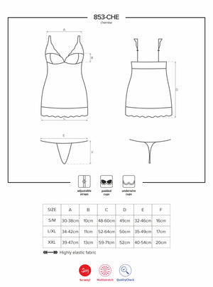 Sexy sottoveste + perizoma Obsessive 853-CHE-3 