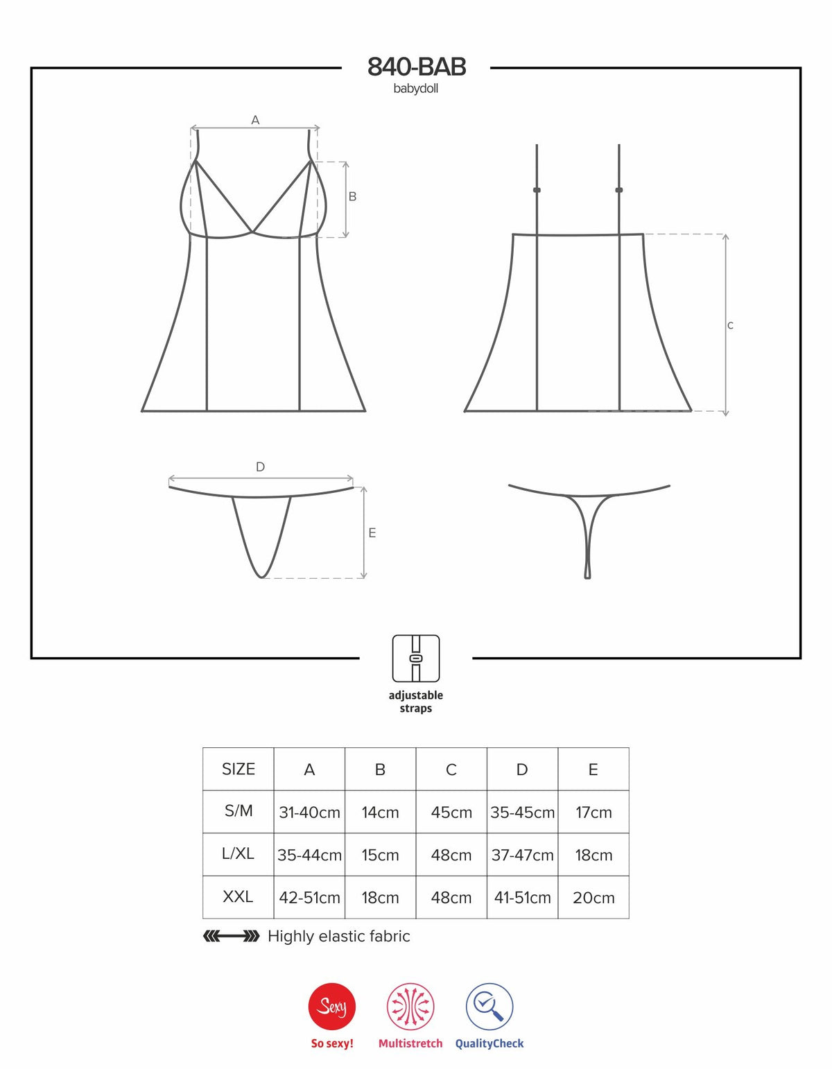 Sexy babydoll + perizoma Obsessive 840-BAB-1 trasparente