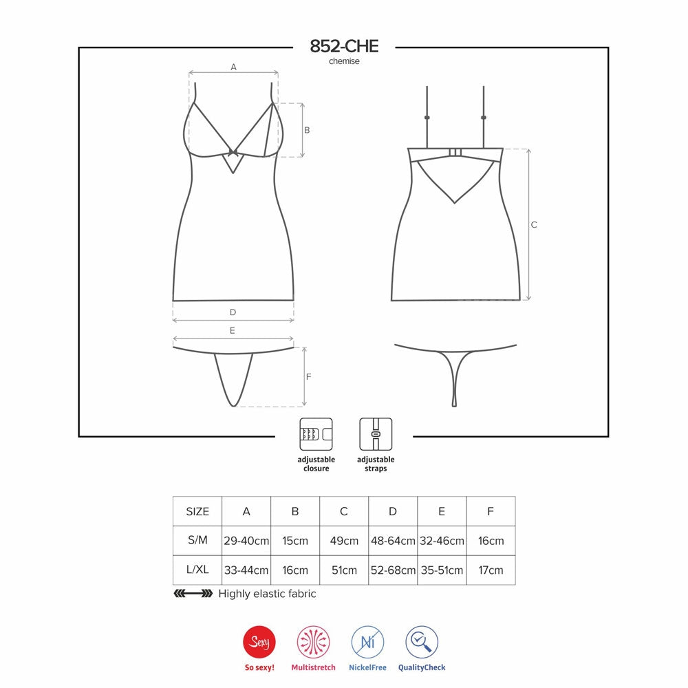 Sexy sottoveste + perizoma Obsessive 852-che-1 rete 2 pz