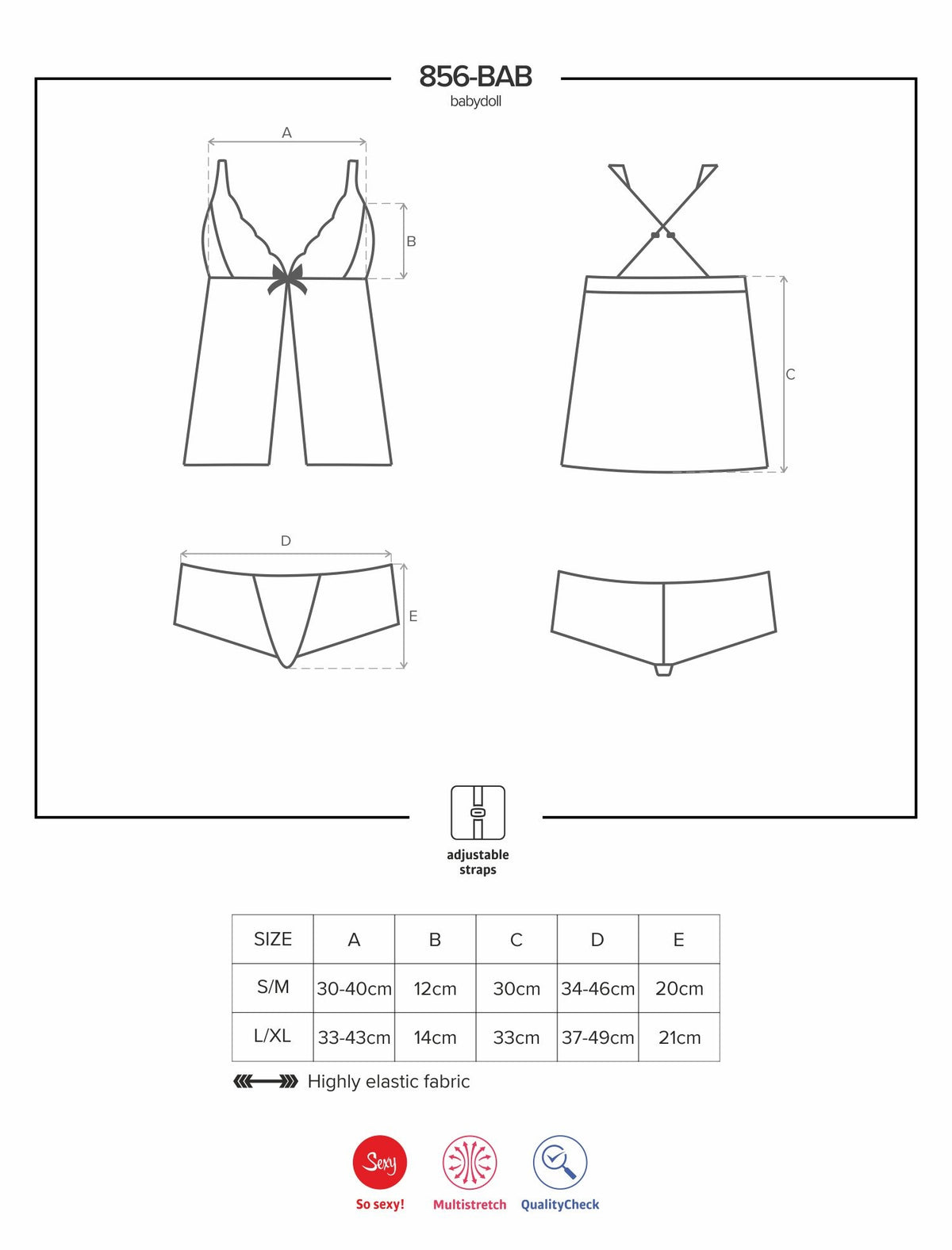 Sexy coordinato babydoll + short Obsessive 856-bab-1 nero