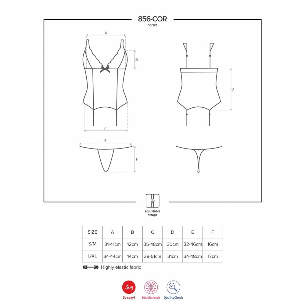 Sexy corsetto reggicalze + perizoma Obsessive 856-cor-1 nero