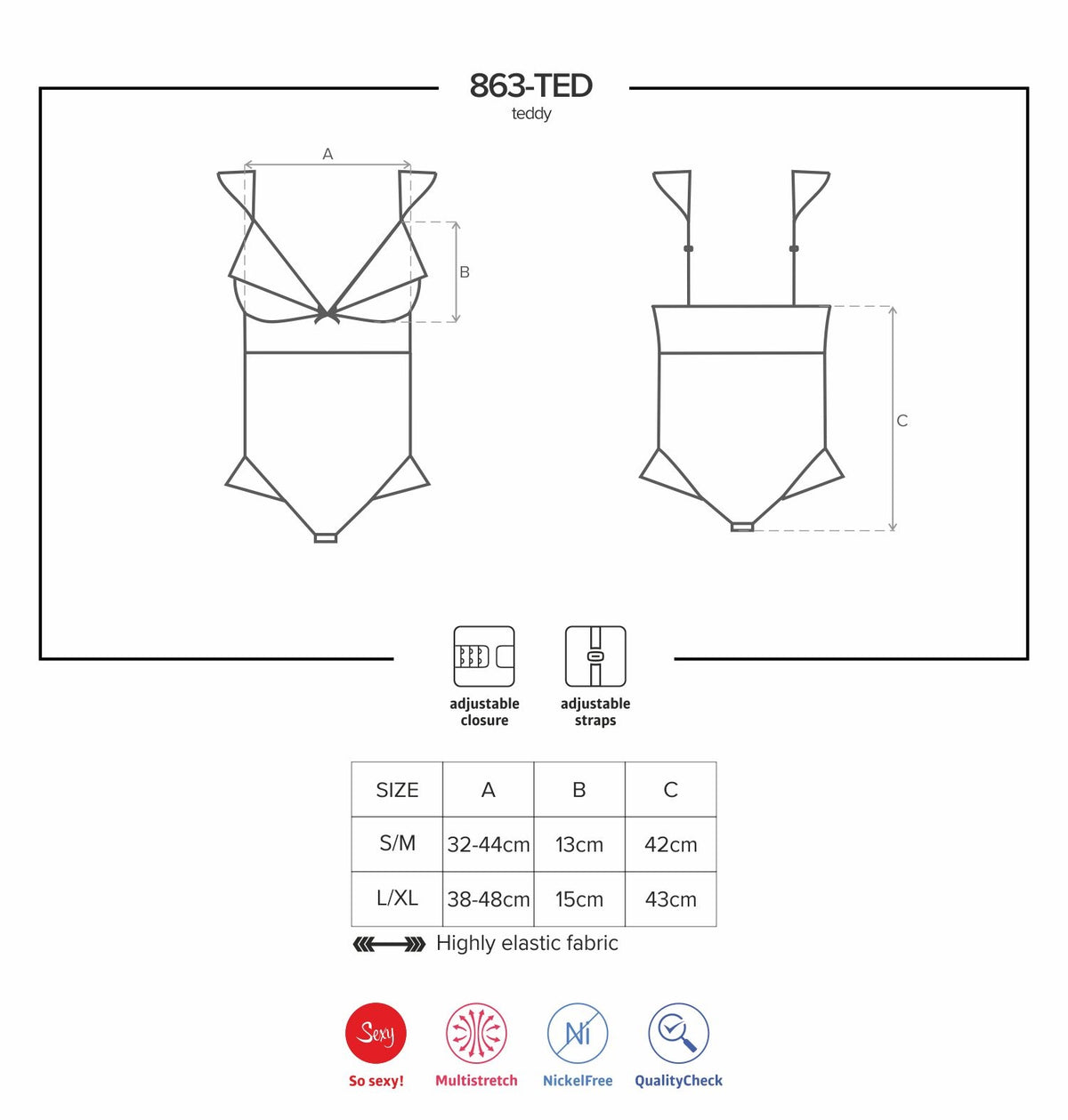 Body sexy Obsessive 863-TED-3 Teddy trasparente con pizzo