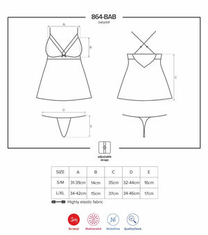 Sexy babydoll + perizoma Obsessive 864-bab-1 nero