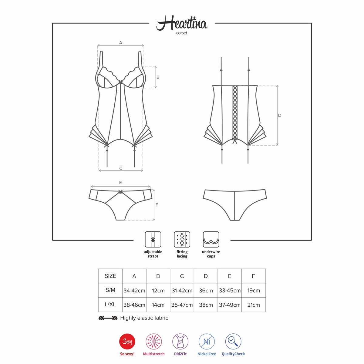 Sexy corsetto reggicalze + slip Obsessive heartina corset e panty nero