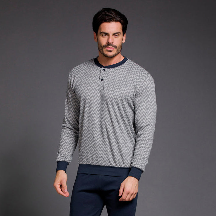 Pigiama uomo Enrico Coveri caldo cotone fantasia grigio blu EP2101