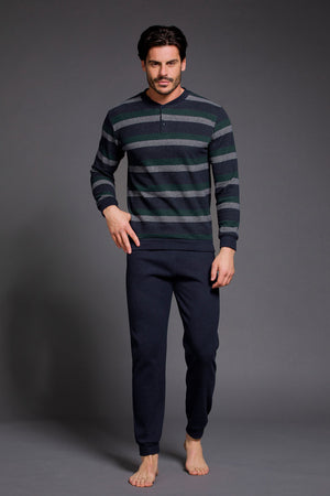 Pigiama uomo invernale Enrico Coveri EP2111 caldo punto milano blu