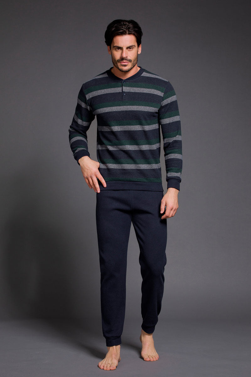 Pigiama uomo invernale Enrico Coveri EP2111 caldo punto milano blu