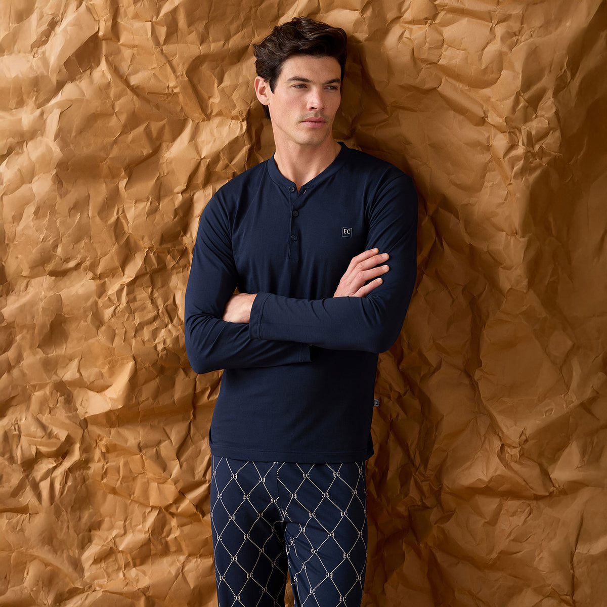 Pigiama uomo scollo serafino cotone leggero Enrico Coveri EP1247