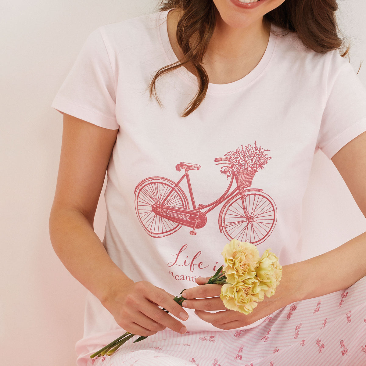 Pigiama donna Enrico Coveri ep5177 cotone 100% rigato bicicletta