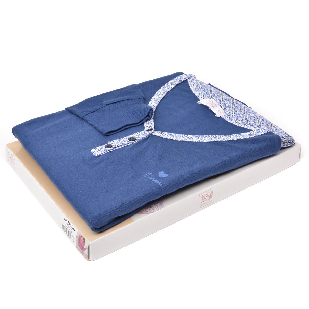 Pigiama donna Enrico Coveri ep5186 cotone 100% blu fantasia geometrica