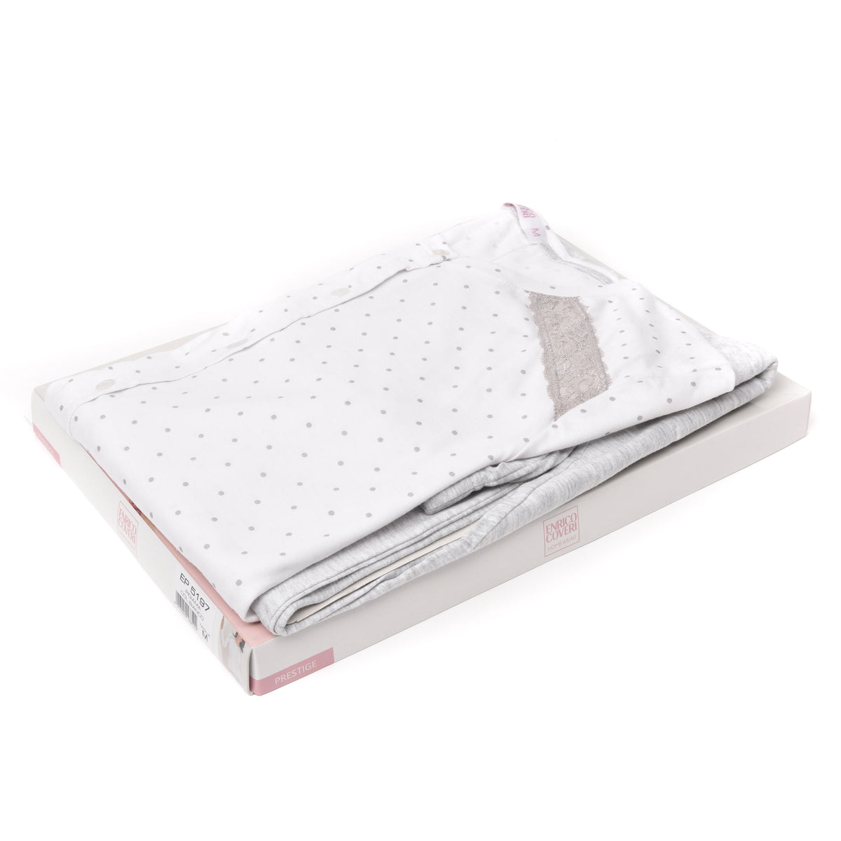 Pigiama donna Enrico Coveri ep5197 aperto cotone bianco grigio con pois