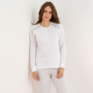 Pigiama donna Enrico Coveri ep5198 cotone bianco grigio con pois
