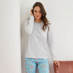 Pigiama donna Enrico Coveri ep5205 cotone grigio melange turchese