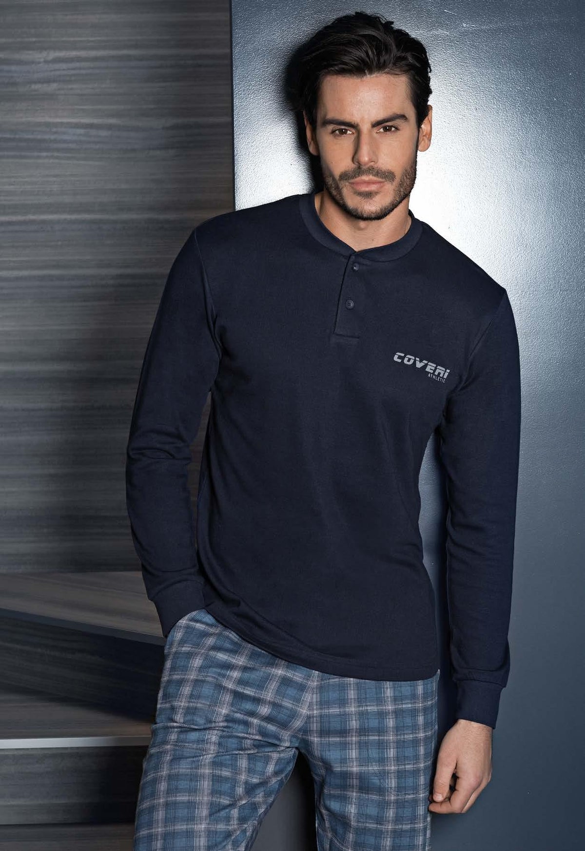 Pigiama uomo Enrico Coveri ep6068 caldo cotone blu invernale