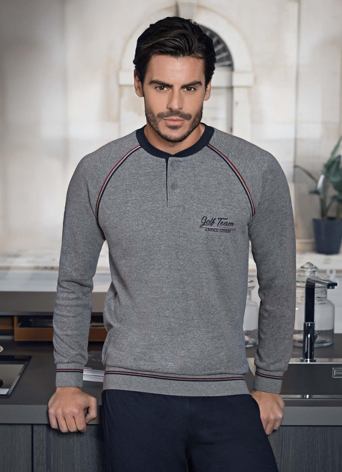 Pigiama Enrico Coveri uomo sportivo ep6069 grigio caldo cotone