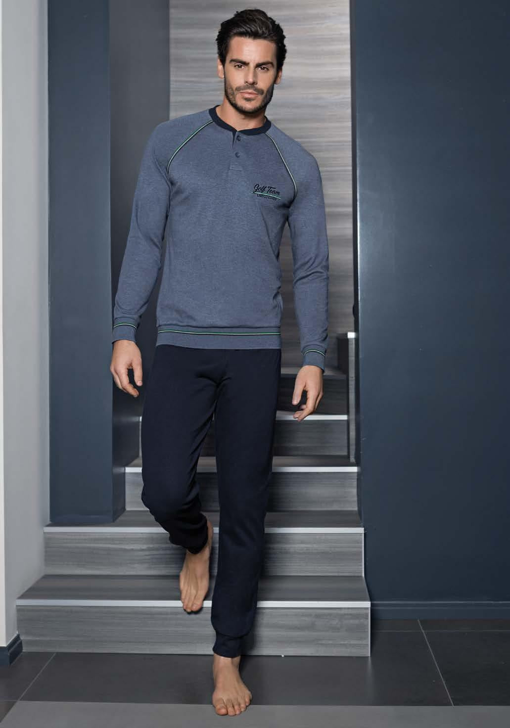 Pigiama uomo invernale Enrico Coveri ep6069 jeans caldo cotone
