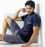 Pigiama uomo estivo Enrico Coveri ep9074 corto cotone blu