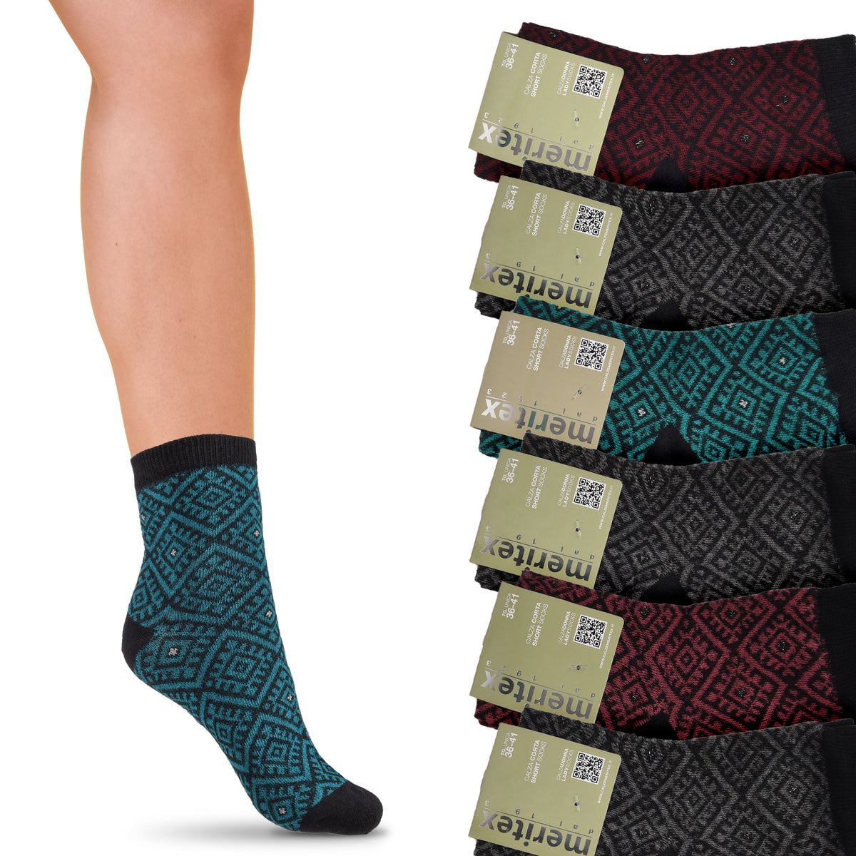 Calzini in caldo cotone 6 paia corte assortite Meritex 3593 B