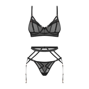 Set sexy 3 pezzi con reggiseno con ferretto, reggicalze e perizoma Obsessive Euridia
