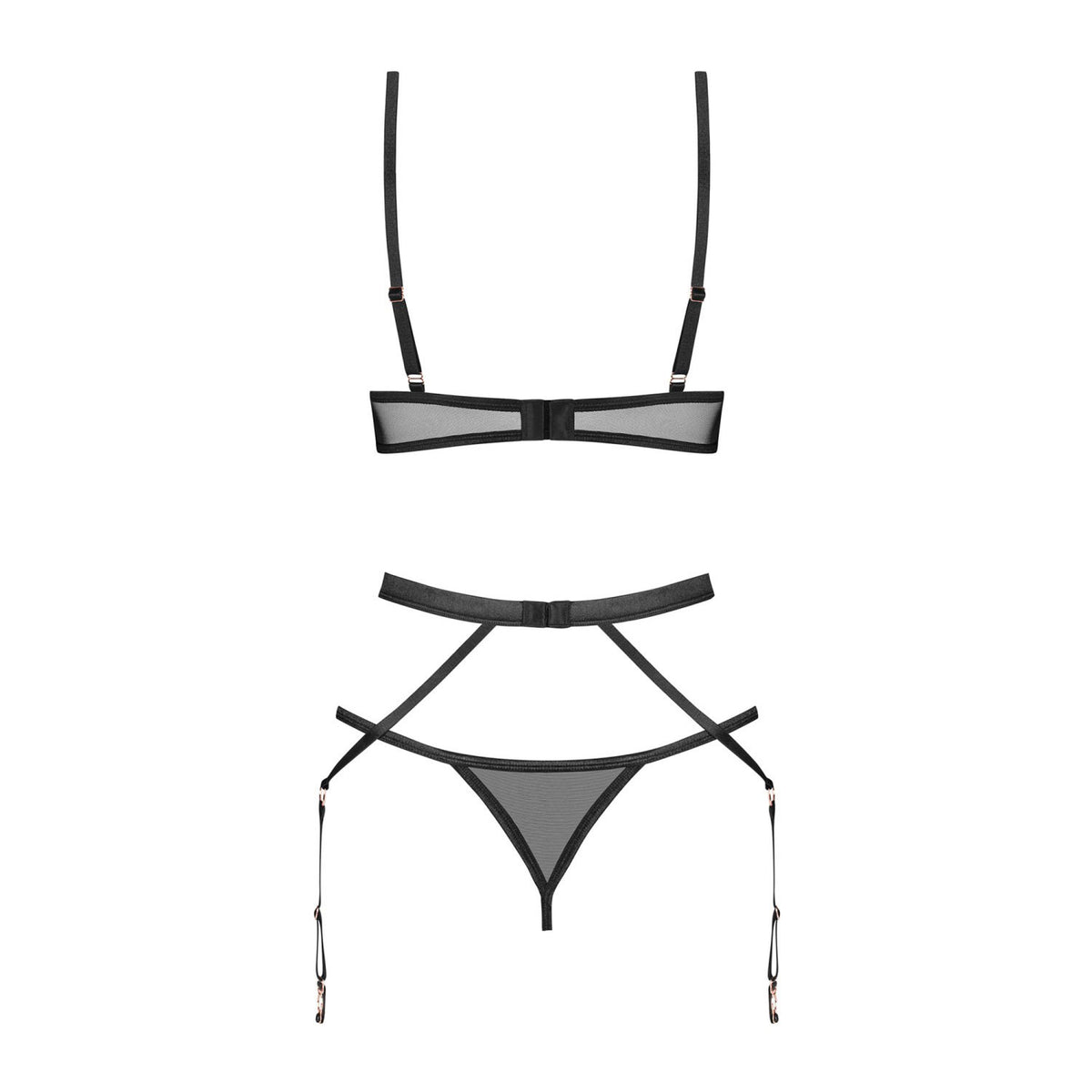 Set sexy 3 pezzi con reggiseno con ferretto, reggicalze e perizoma Obsessive Euridia