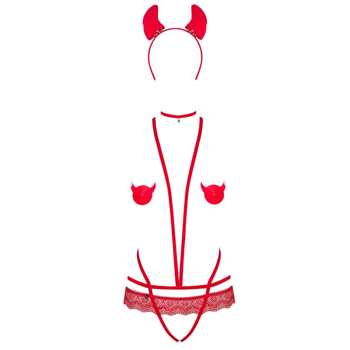 Sexy cotume diavoletto Obsessive Evilia Teddy cavallo aperto rosso 4 pz