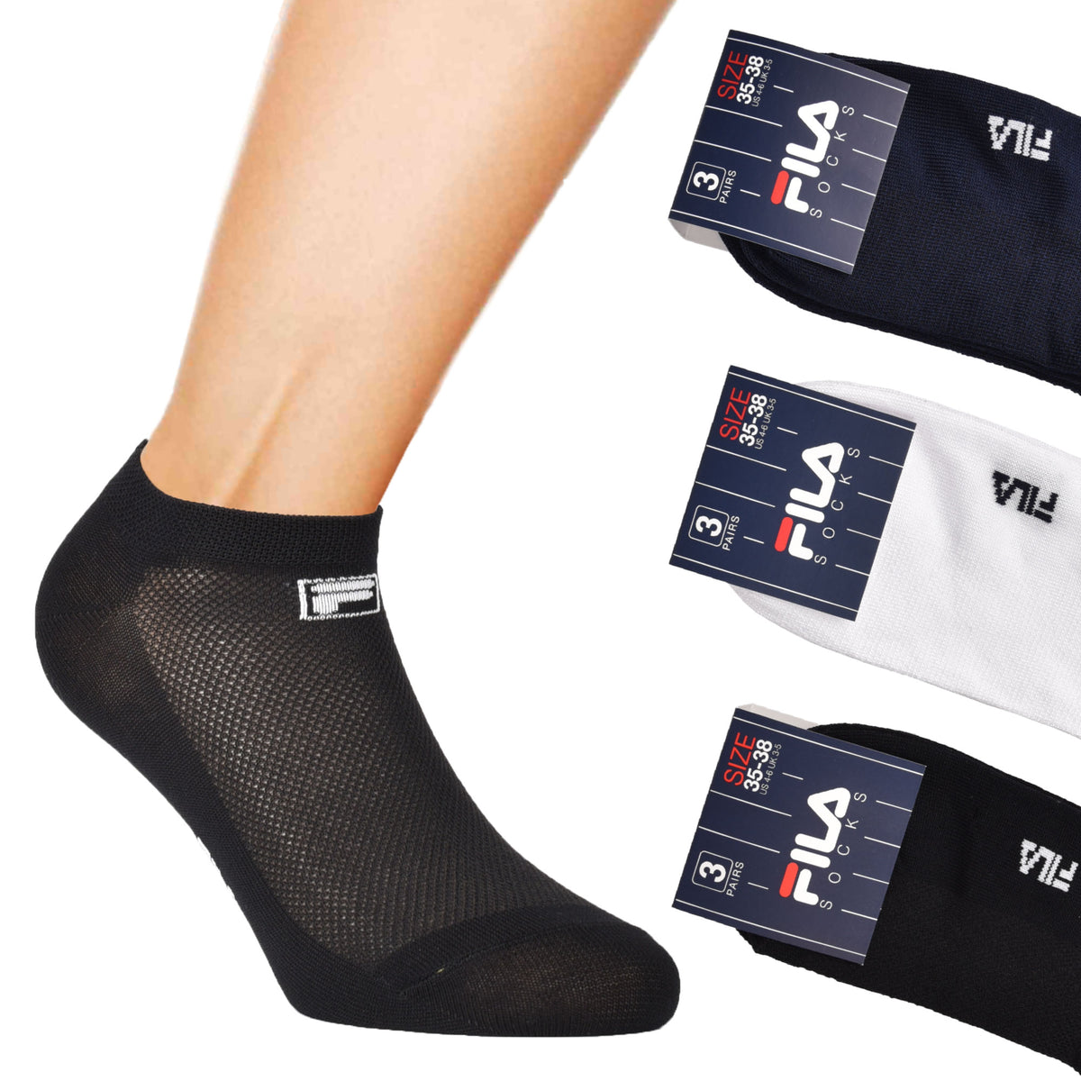 Calze Fila F1735 fantasmini uomo donna in cotone elasticizzato 3 paia