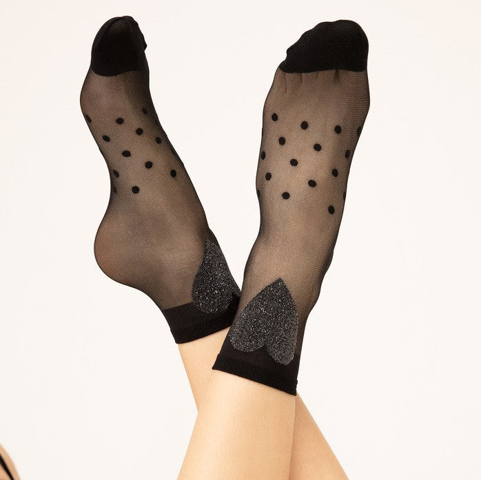 Calzini donna lavorati pois cuore grigio lurex Fiore Fairy Tale