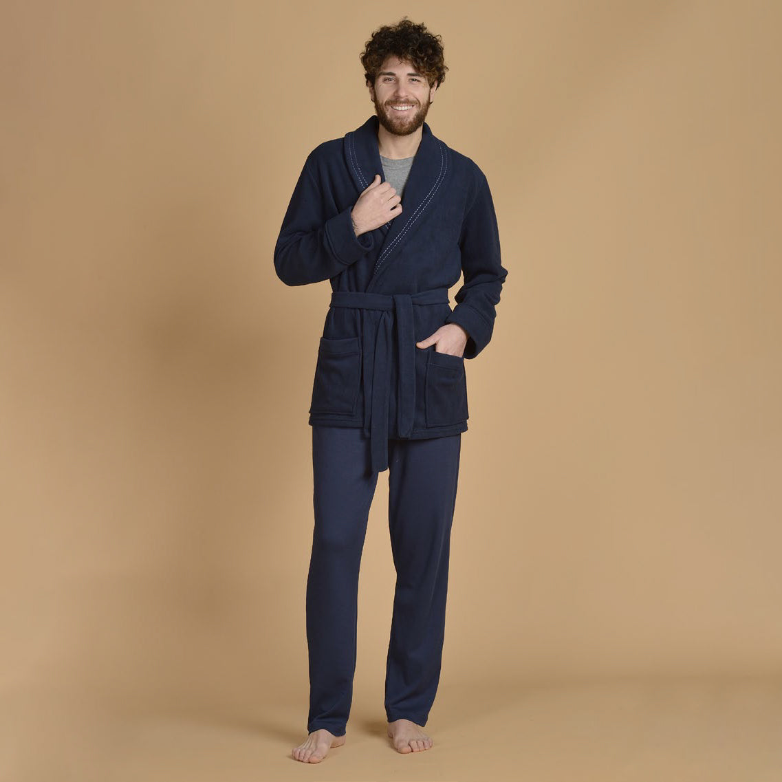 Giacca da camera uomo in pile Fascino 7118 blu