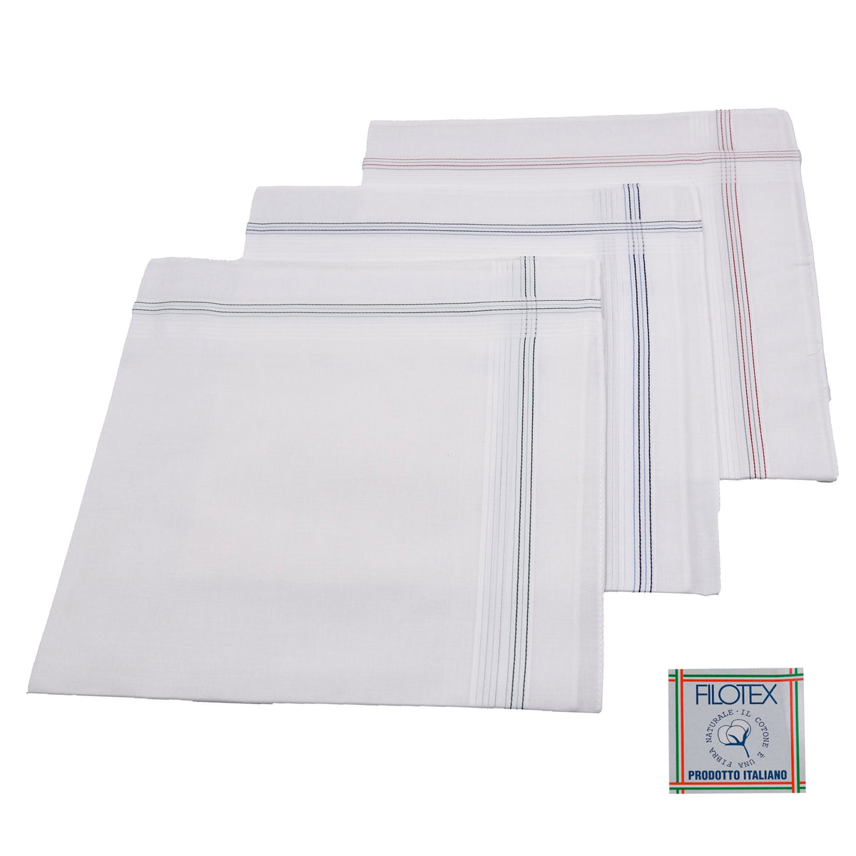 Set da 12 fazzoletti Filotex Elio 100% cotone bianchi rigato 1 made in Italy