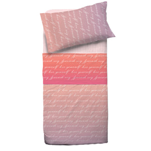 Completo letto Pompea Lettere lenzuola sopra sotto e federa rosa