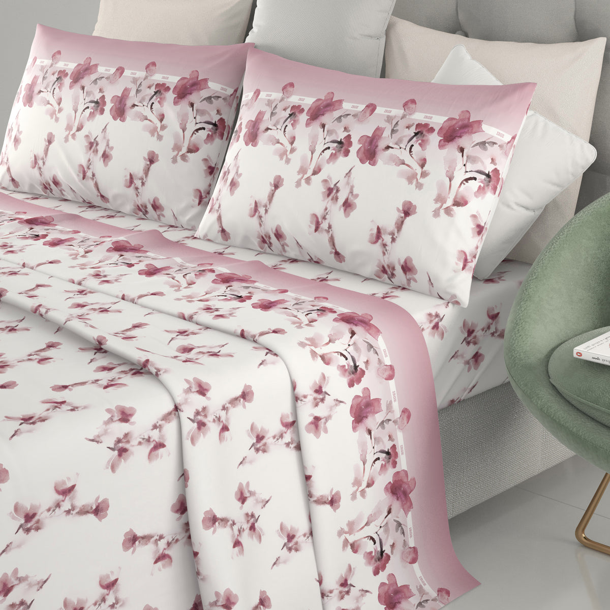 Completo letto 100% cotone Irge Ginevra fantasia Fiordaliso rosa