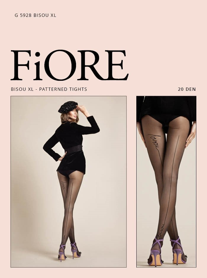 Collant Fiore Bisou 20 den con scritta Bisou nero