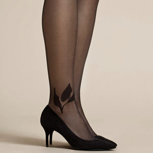Collant Fiore Savello 20 den nero foglie sulla caviglia