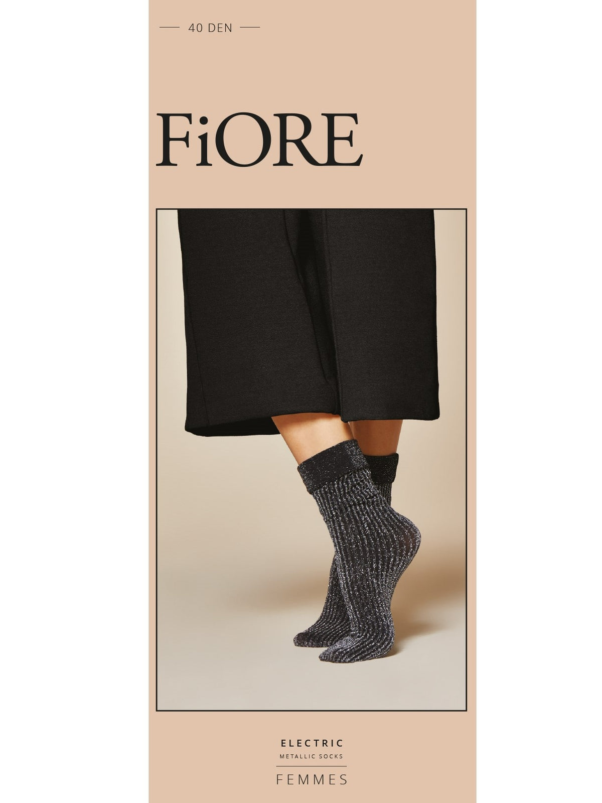 Calzini corti Fiore Electric 40 den nero a righe con filati glitter