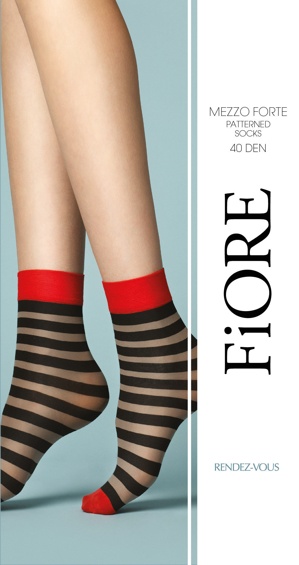 Calzini donna Fiore Mezzo Forte 40 den fasciato nero rosso