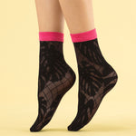 Calzino donna Fiore Pink Monstera 30 den foglie nero