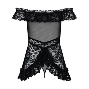 Sexy abitino + perizoma hot Obsessive flores babydoll e thong nero