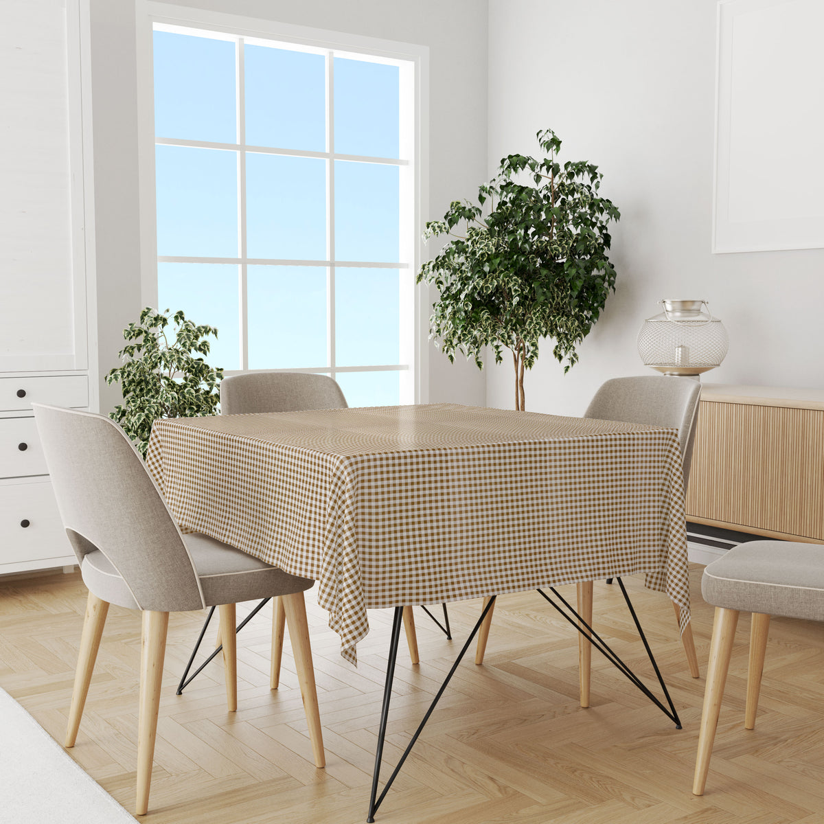 Tovaglia Sommaruga Francy no stiro rettangolare trama quadri dis D beige